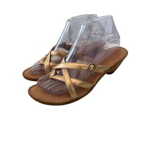 Born Strappy Slide Sandals Size 7 Gold Buckle Open Toe Summer Trendy Boho Chic